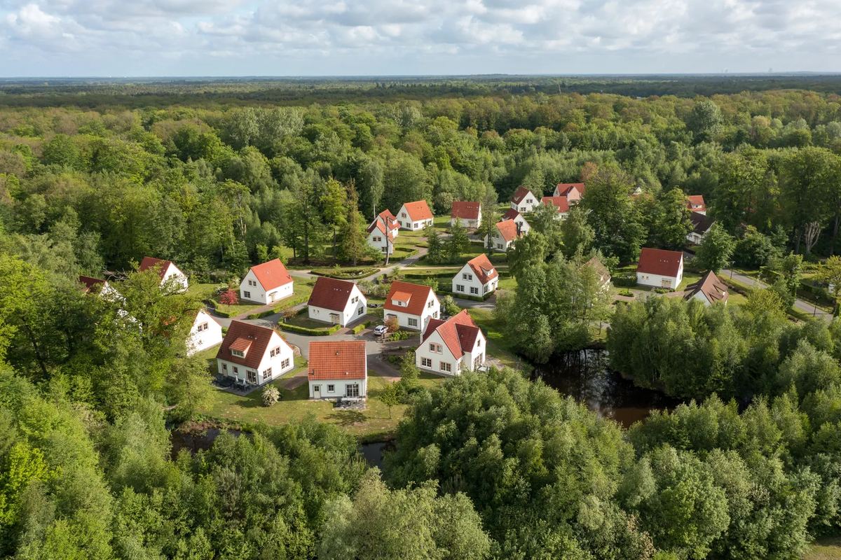 Luftbild: Ferienhäuser zwischen Wald